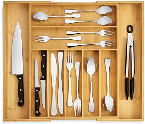 Premium Bamboo Silverware Organizer - Expandable Kitchen Drawer Organizer and Utensil Organizer, ... | Amazon (US)