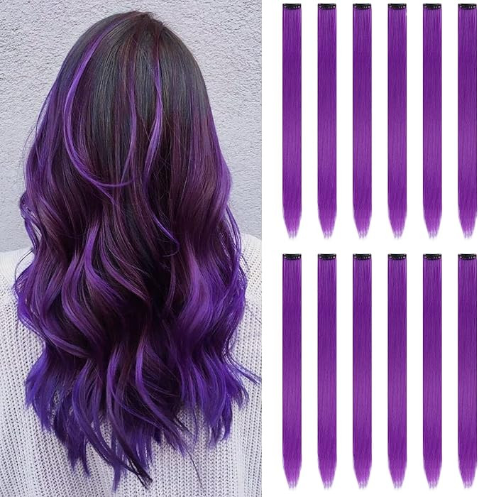 12PCS Colored Purple Hair Extensions 22 Inch Colorful Clip in Hair Extensions Straight Synthetic ... | Amazon (US)