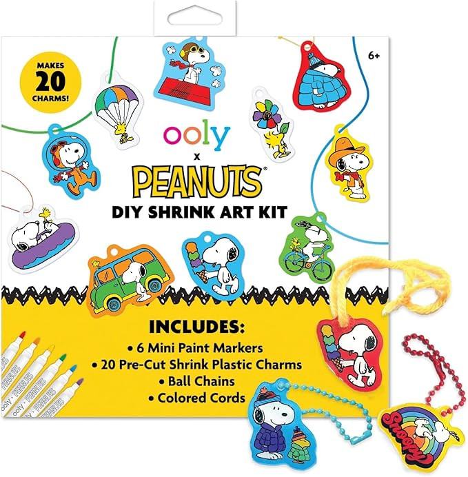 Ooly x Peanuts Snoopy 34 PC DIY Shrinking Art Kit for Kids with Markers, 20 Plastic Pre Cut Charm... | Amazon (US)