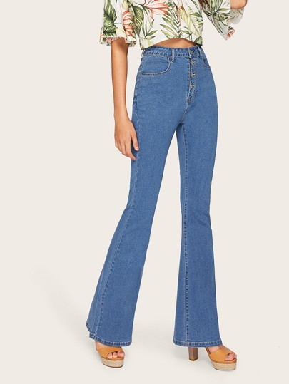SHEIN High Waist Button Up Flare Hem Jeans | SHEIN