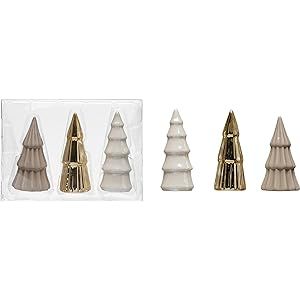Creative Co-Op 1-1/2" Round x 3-1/4"H Stoneware Trees, Grey, Gold & White, Boxed Set of 3 Figures an | Amazon (US)