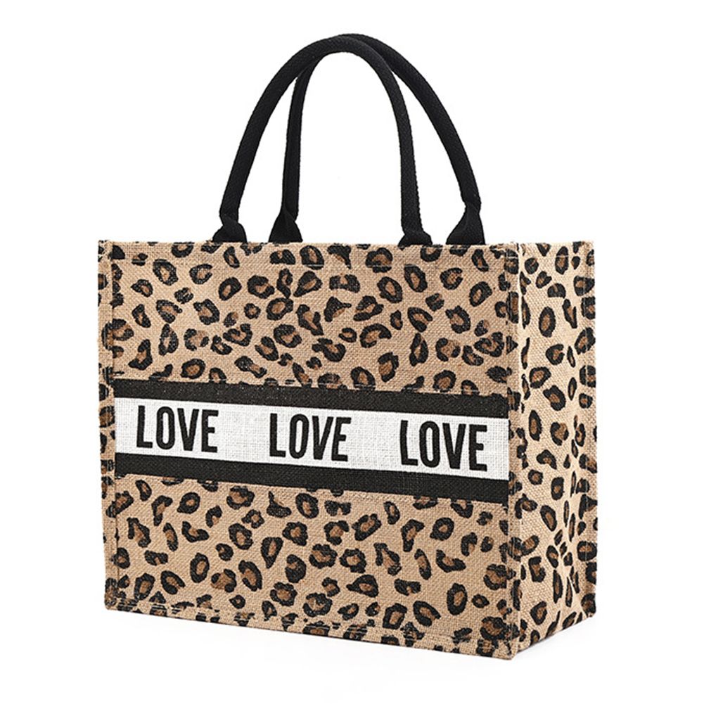 Women Leopard Love Jute Handbag Female Large Capacity Shopping Bag (06) - Walmart.com | Walmart (US)
