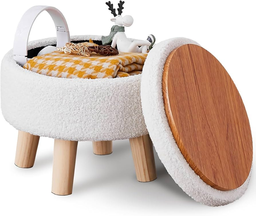 Wimarsbon Storage Ottoman, Modern Round Footrest with Soft Padded Seat, Teddy Velvet Footstool wi... | Amazon (US)