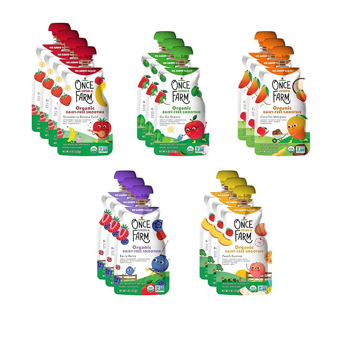 Once Upon a Farm Pouches, Dairy-Free Smoothie Variety Pack, Strawberry Banana Swirl, Go-Go Greens... | Amazon (US)