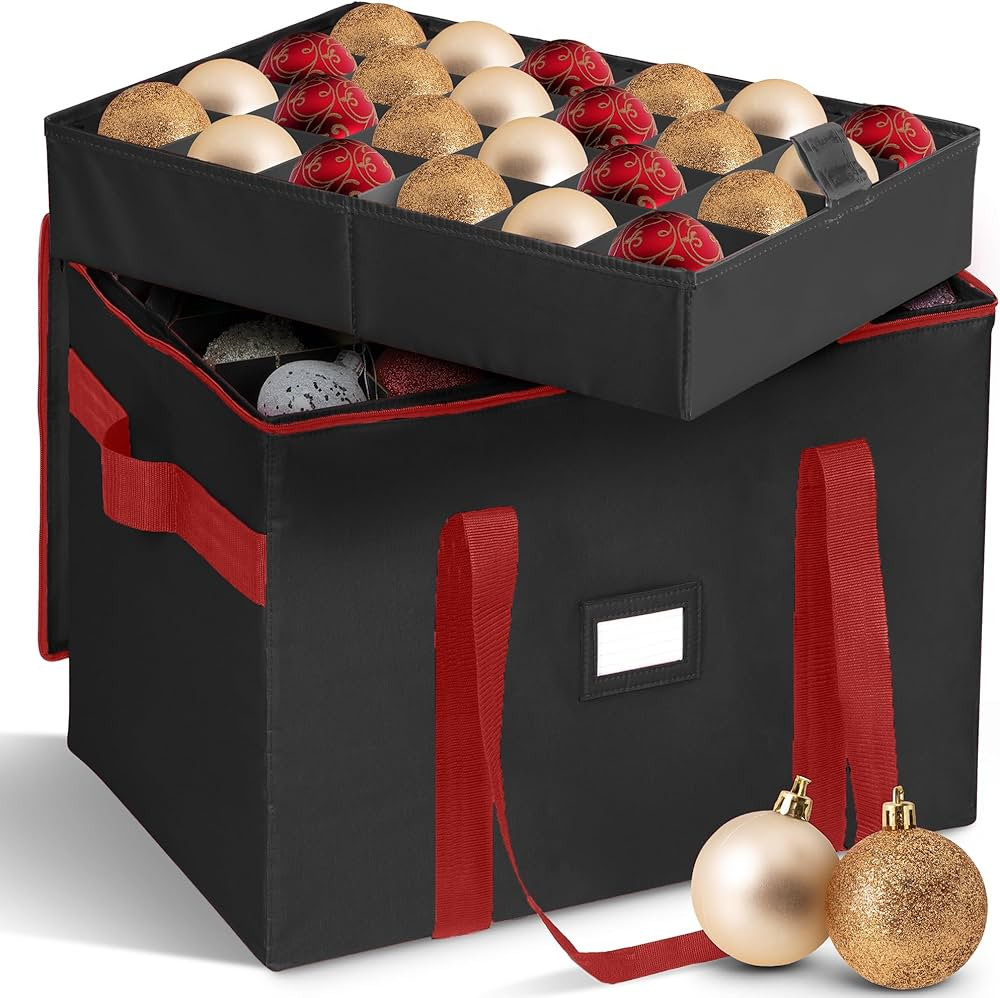 Christmas Ornament Storage Container,Box Stores Up to 96-3 inch ornaments, Adjustable Dividers, L... | Amazon (US)