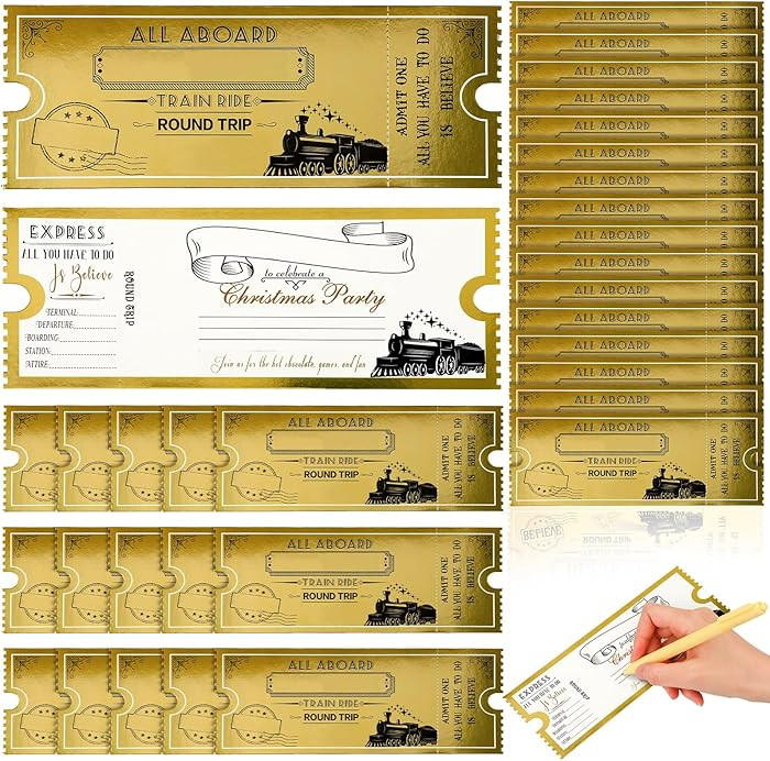 25 Pcs Christmas Polar Golden Tickets Bulk North Pole Train Tickets Polar Conductor Believe Gifts... | Amazon (US)