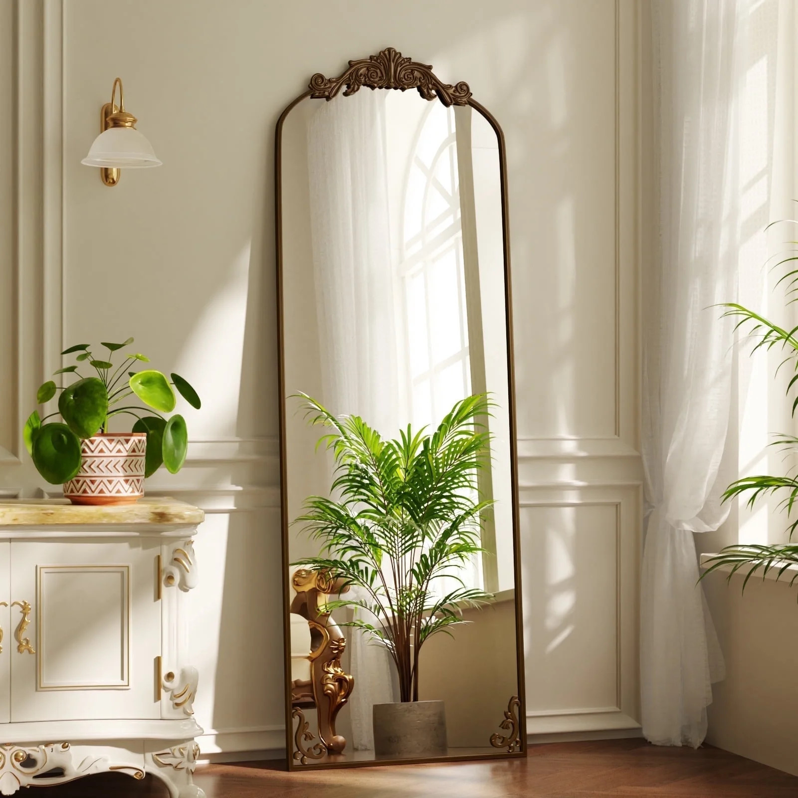 BEAUTYPEAK 66"x21" Arched Full Length Mirror Metal Vintage Mirror Baroque Style,Antique Bronze | Walmart (US)
