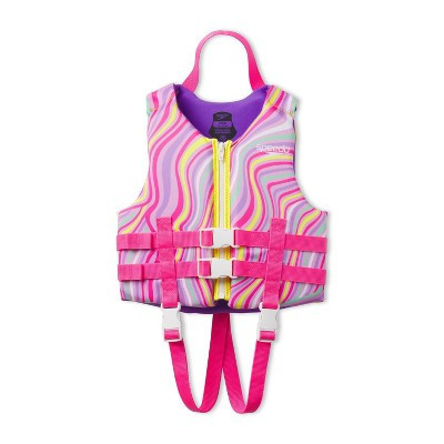 Speedo Kids' Life Jacket Vest - Pink Swirl: Child Swim Safety, 33-55 lbs, Zipper & Buckle | Target