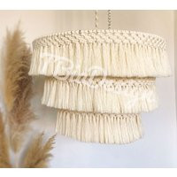 Large Boho Light, 24""/60cm, Ecru, Fringe Chandelier, Tassel Lamp Shade, Macrame Chandelier, Bohemia | Etsy (US)