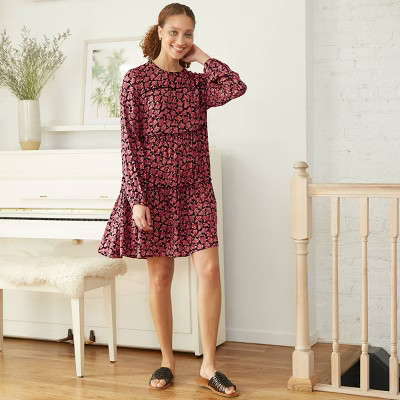 Women's Floral Print Long Sleeve Babydoll Dress - Knox Rose™ | Target
