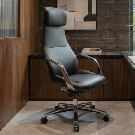 Eureka Ergonomic Serene Aaron black genuine leather executive office chair