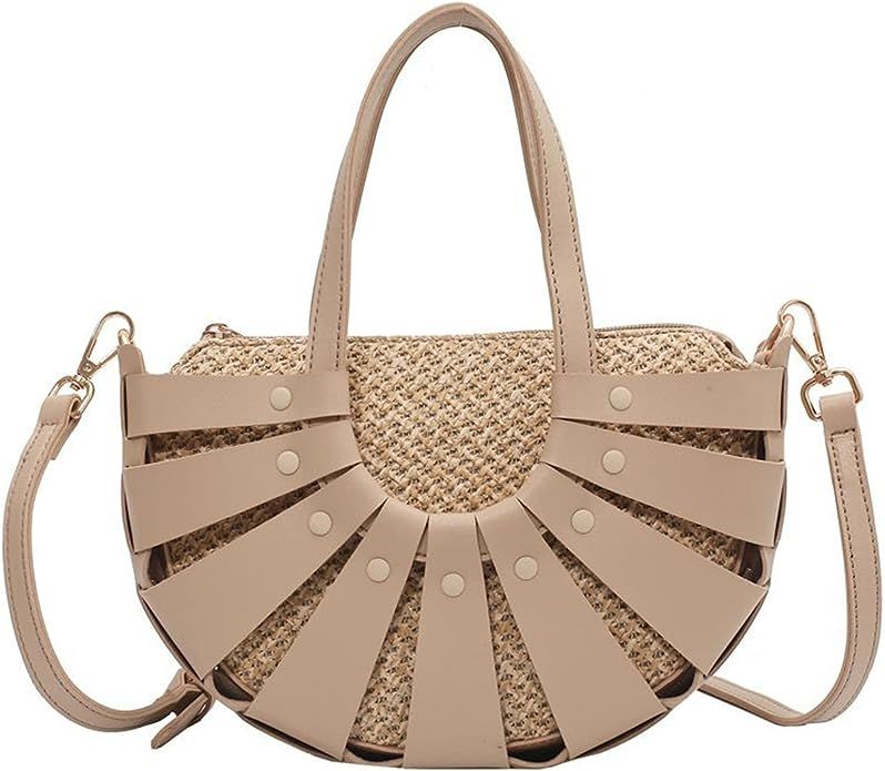 LING CHUANG Woven Straw Small Shoulder Bag for Women Mini Hollow Semicircle Handle Handbags Beach Ba | Amazon (US)