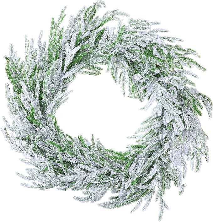 Jutom Christmas Norfolk Pine Wreath 24 Inch Faux Greenery Garland Wreath with Faux Snow for Holid... | Amazon (US)
