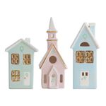 Pastel Christmas Village 3-Piece Set with 22K Gold Accents | Lo Home by Lauren Haskell Designs