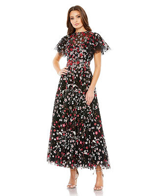 Mac Duggal Women's Embellished Butterfly Tea Length A Line Dress - Macy's | Macy's