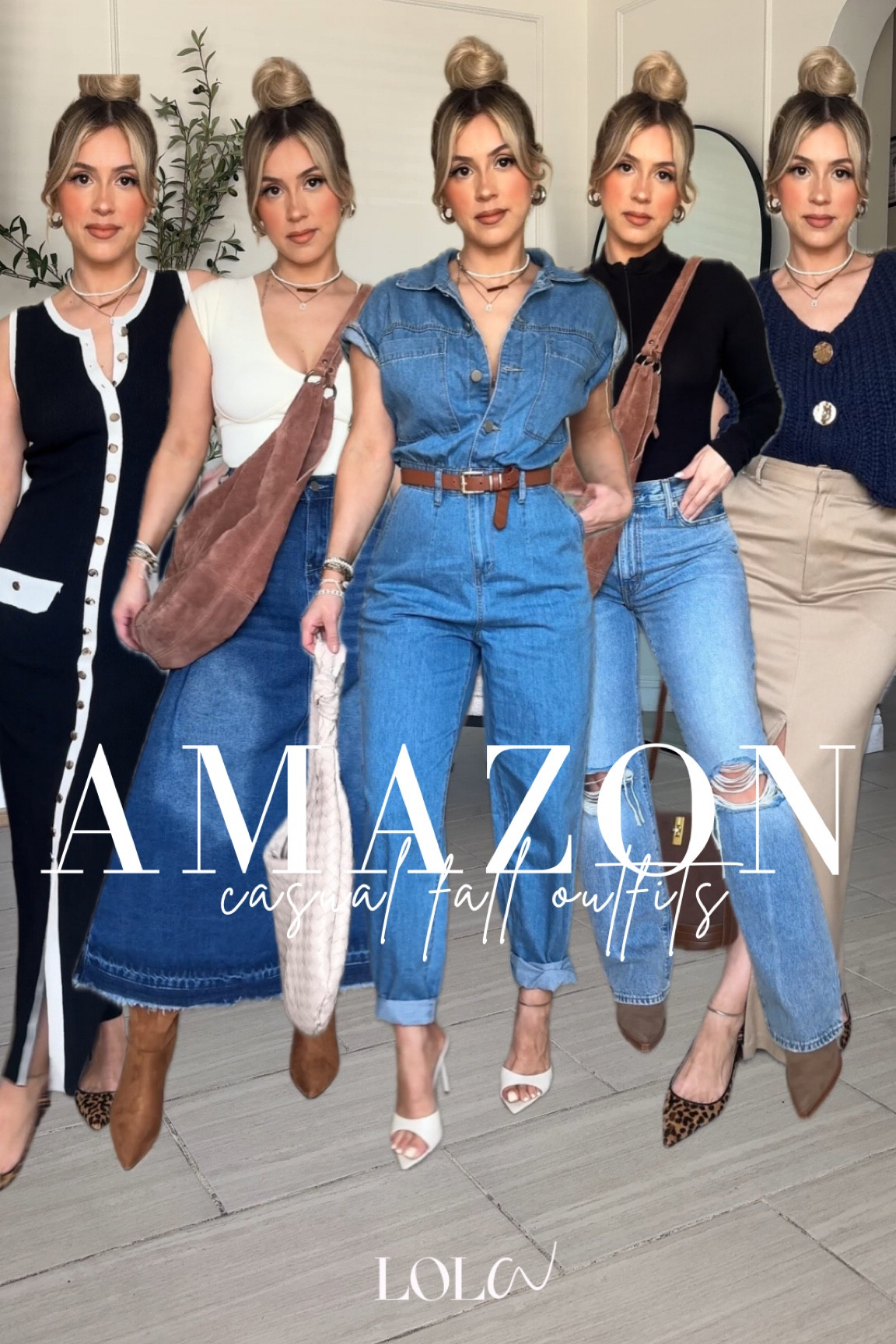 Amazon Fall outfit inspo 🖤🍂

‼️Let me know if you have any questions and drop them in the comments (bottom right of screen)! 

✔️Look 1: skirt XS + small in bodysuit (the skirt runs big and it has partial elastic waistband in the back so I would size DOWN!) 

✔️Look 2: SIZE SMALL | this denim jumpsuit pleasantly shocked me. The quality is actually nice and it feels so good! You can wear it with or without a belt I just wanted to give it more shape for the video but you can also wear it with some UGGs super comfy! 

✔️Look 3: mock neck zip up bodysuit is a size small and the jeans are size 29 for a more oversized fit! 

✔️Look 4: size SMALL in long dress | it has tons of stretch so I would encourage you to size down! The quality is beautiful and I absolutely love all of their color options. I also got it in a cream color. 

✔️Look 5: i'm obsessed with this Chino pencil maxi skirt! Wearing it in a size XS it has some stretch. It's super freaking cute and comfy! Vest is SMALL 

#LTKStyleTip #LTKFindsUnder50 #LTKU