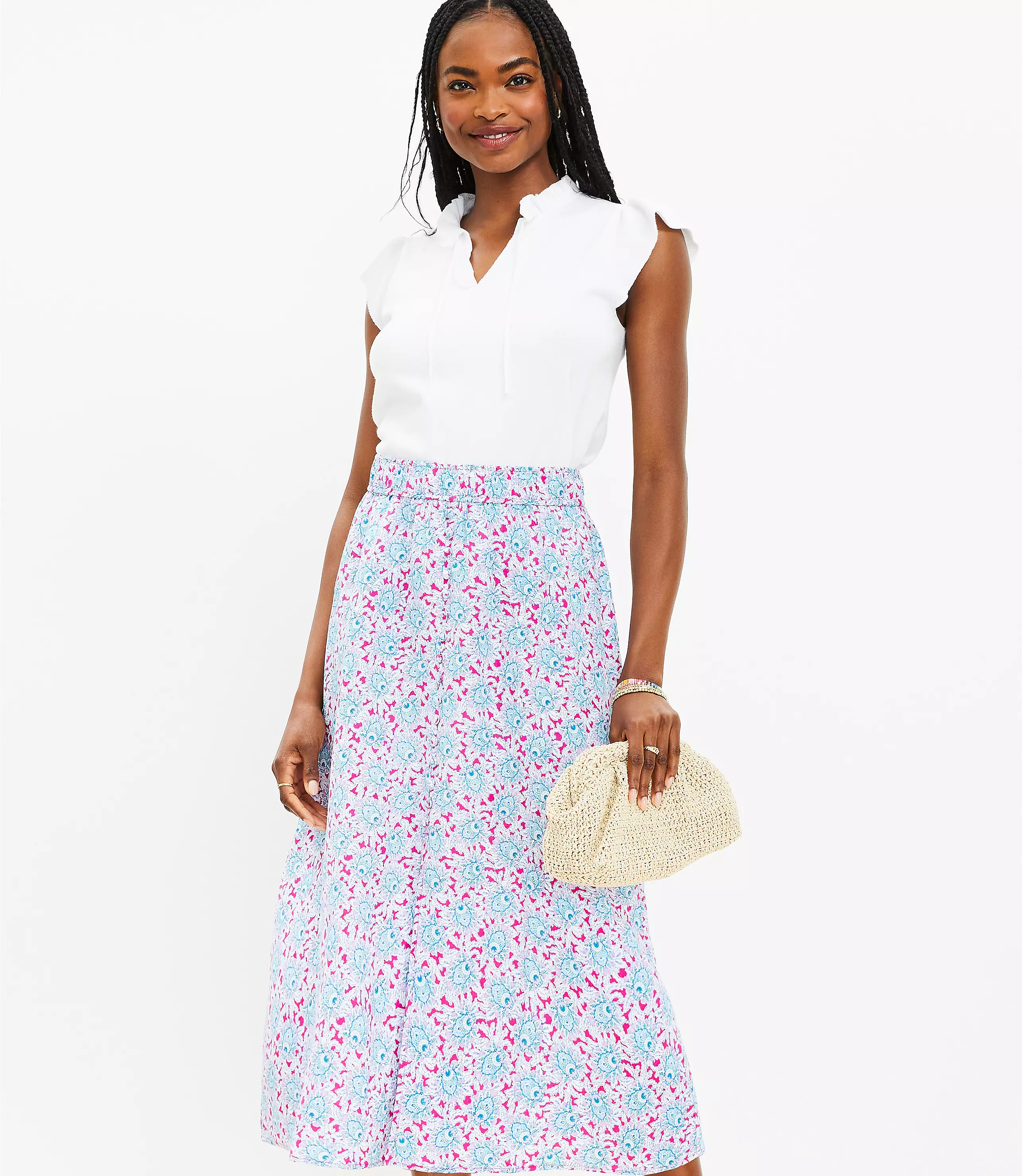 Bloom Button Pull On Midi Skirt | LOFT