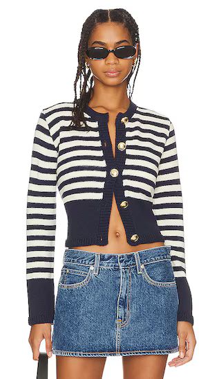Noelie Cardigan in White & Navy Blue Stripes | Revolve Clothing (Global)