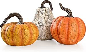 Valery Madelyn 3pcs Thanksgiving Decor Cracked Pumpkin Fall Decoration for Home Autumn Harvest Ha... | Amazon (US)