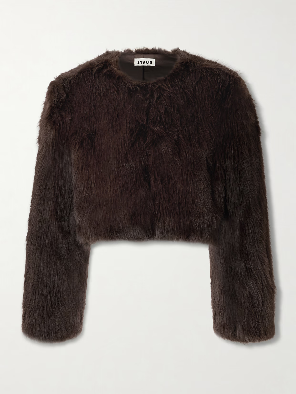 STAUD - Casmira Cropped Plush Jacket - Brown | NET-A-PORTER (US)