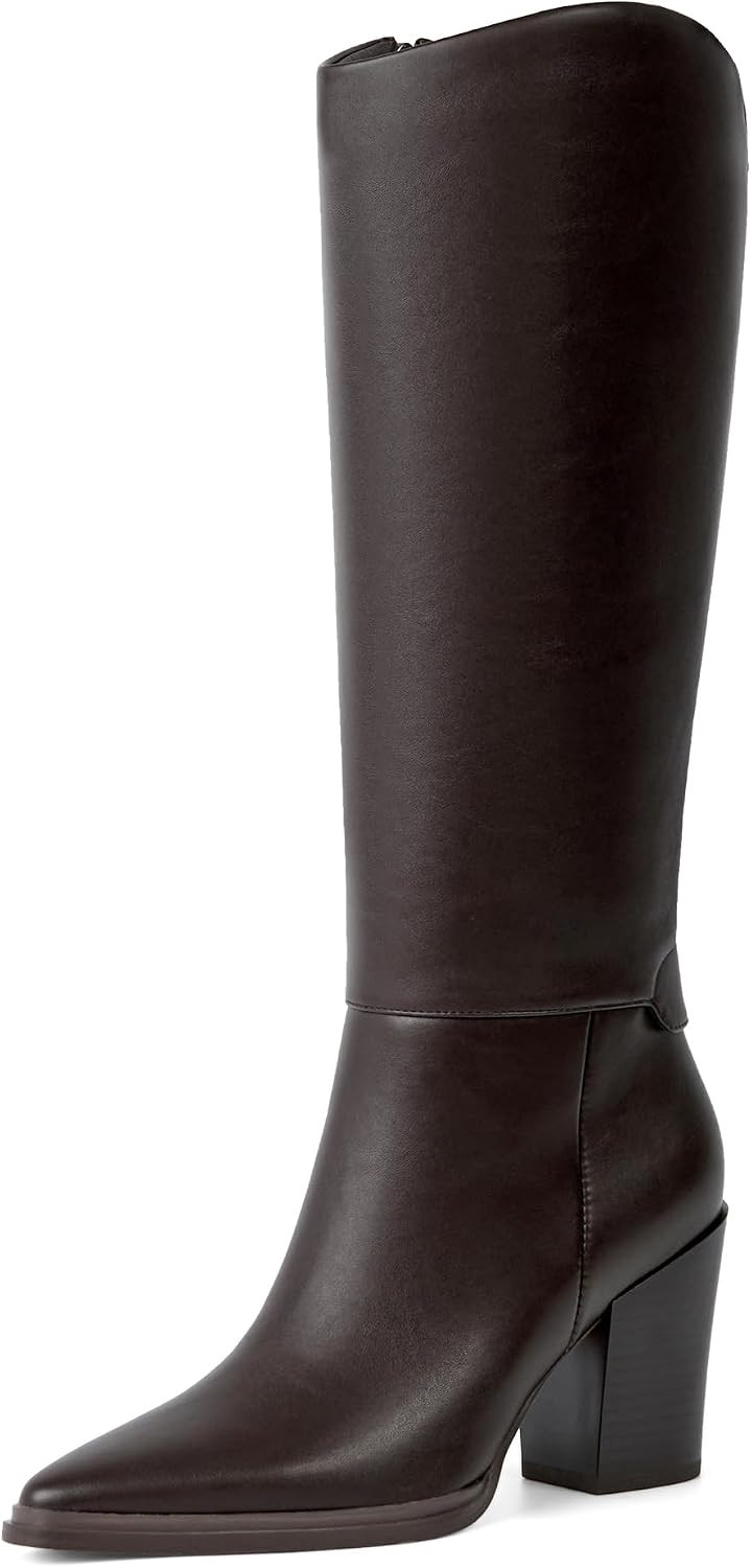 Knee High Boots Women Pointed Toe Chunky Heel Tall Boots | Amazon (US)