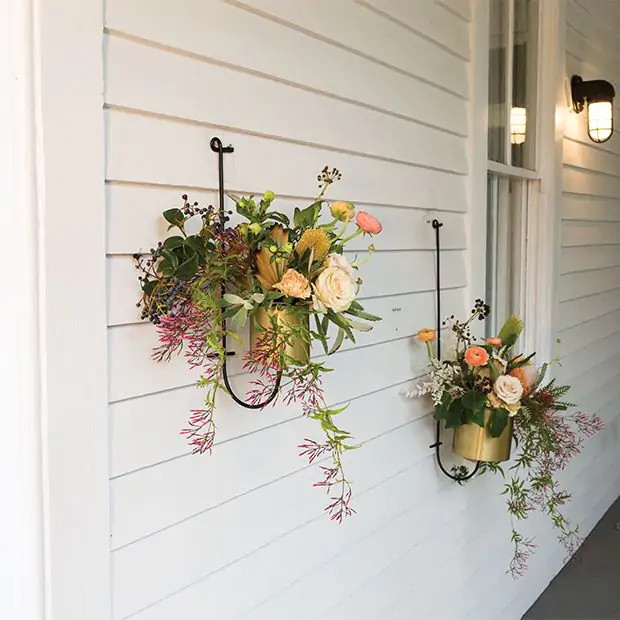 Wall Hook Planter With Brass Pot | Antique Farm House