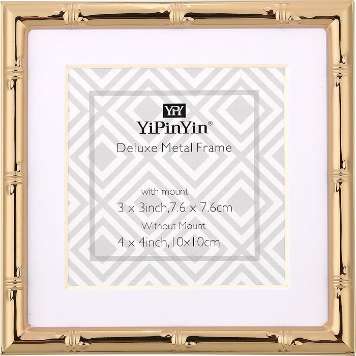 4x4''Bamboo Detail Gold Metal Picture Frame Mat 3x3'',3x3''Cute Gold Plated Baby Nurse Photo Fram... | Amazon (US)