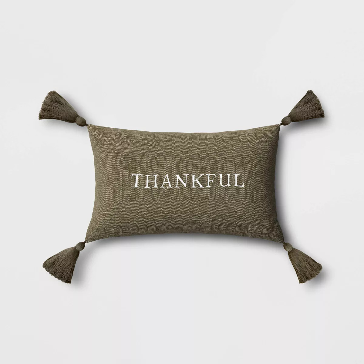 Thankful Embroidered Herringbone Lumbar Throw Pillow Dark Green - Threshold™ | Target