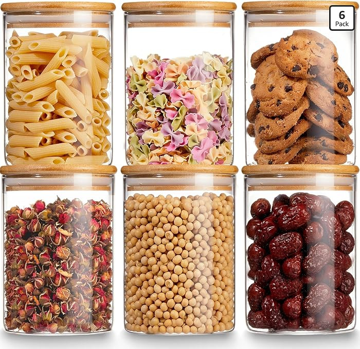 Glass Storage Jars with Airtight Bamboo Lid, 27 OZ Food Storage Jar with Labels, Airtight Glass C... | Amazon (US)