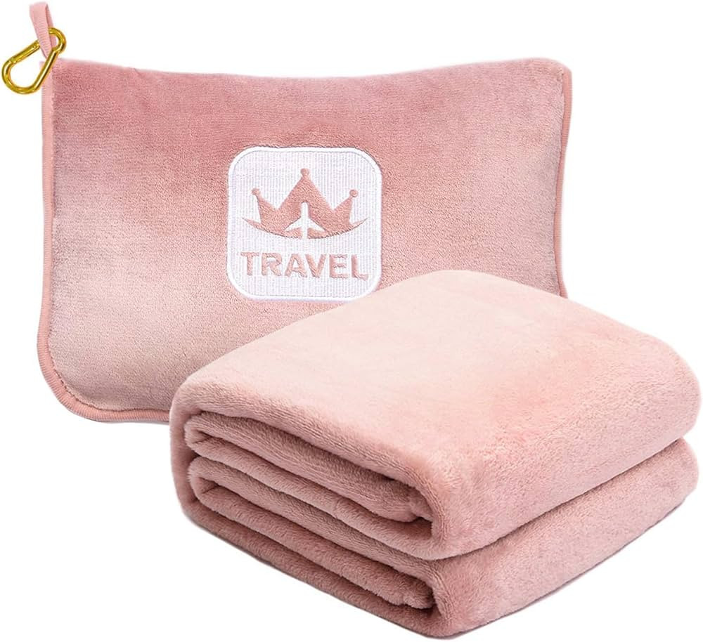 Travel Blanket 2 in 1 Soft Flannel Airplane Throw Blankets in Soft Bag Pillow case with Hand Lugg... | Amazon (US)