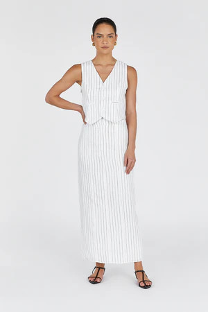 MARCEL WHITE PINSTRIPE LINEN MIDI SKIRT | DISSH