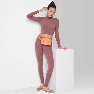 Women's Long Sleeve Mock Neck T-Shirt - Wild Fable™ Blackberry Frost S | Target