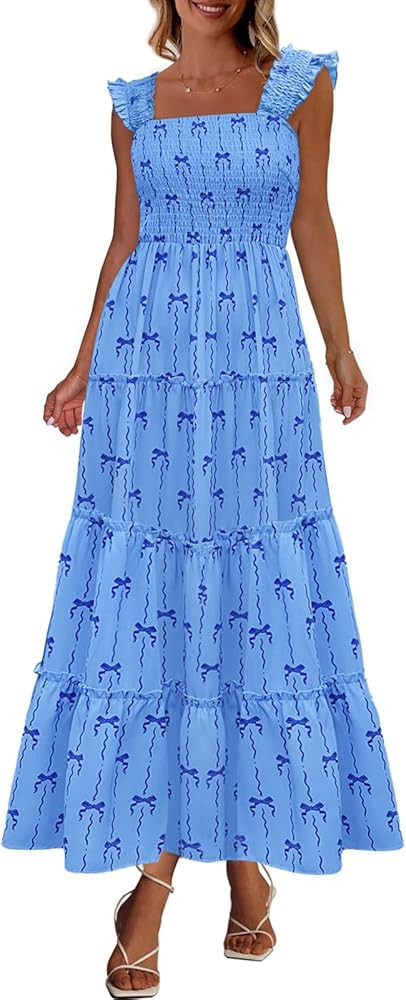 PRETTYGARDEN Women's 2025 Floral Maxi Sundress Smocked Tank Dress Sleeveless Ruffle Summer Tiered... | Amazon (US)