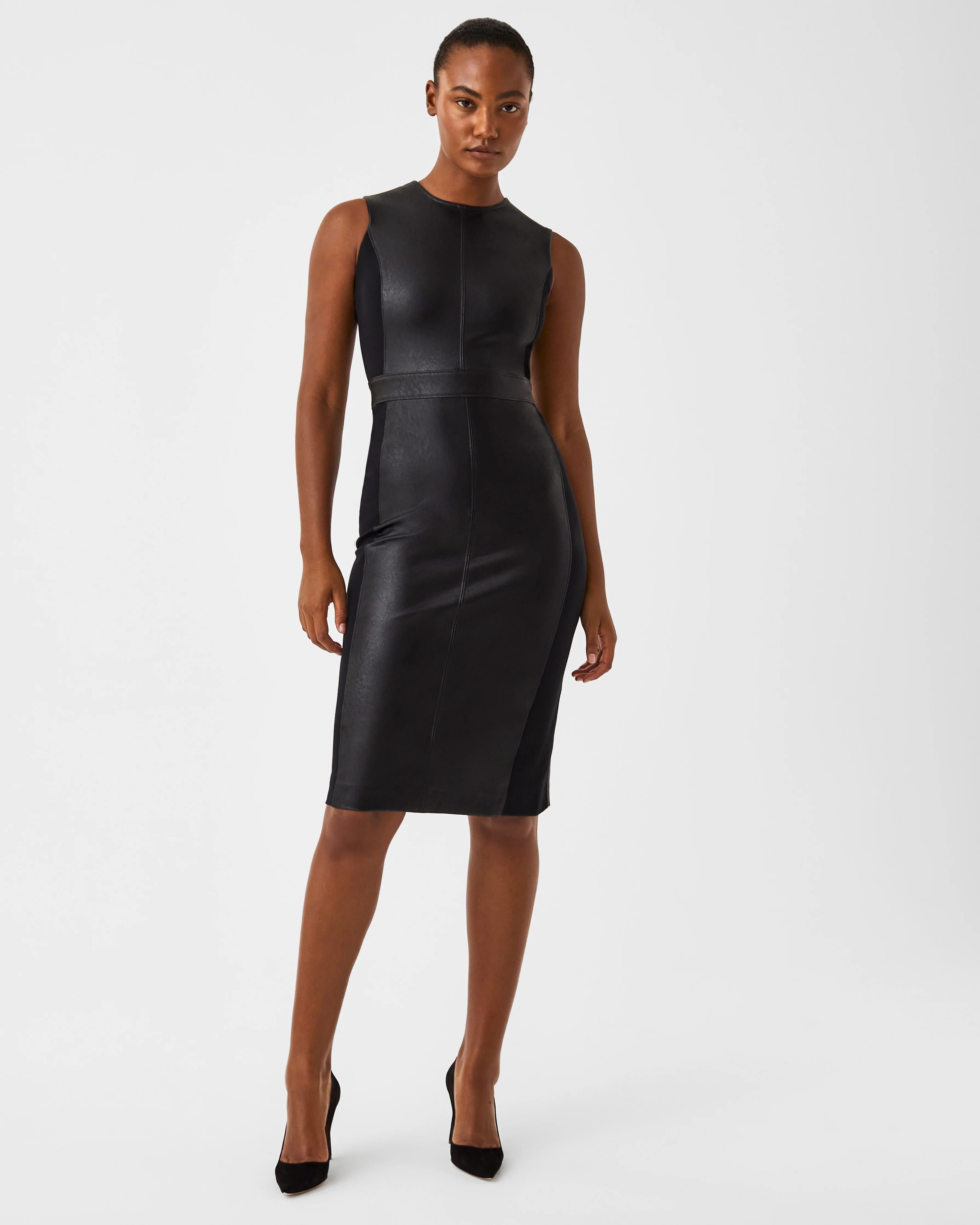 Leather-Like Combo Fitted Dress | Spanx