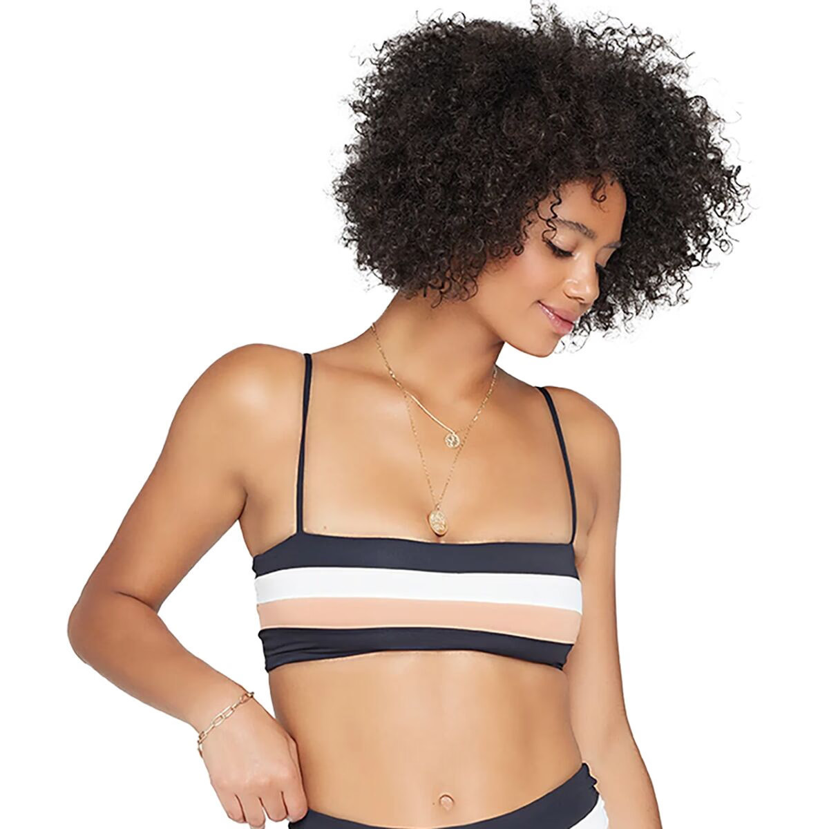 L Space Rebel Stripe Bikini Top - Women's Black/Cream/Chestnut, XS | Backcountry
