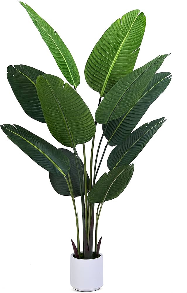 Amazon.com: Bird of Paradise Artificial Plant, 5FT Faux Tropical Palm Tree Potted Plant with Whit... | Amazon (US)
