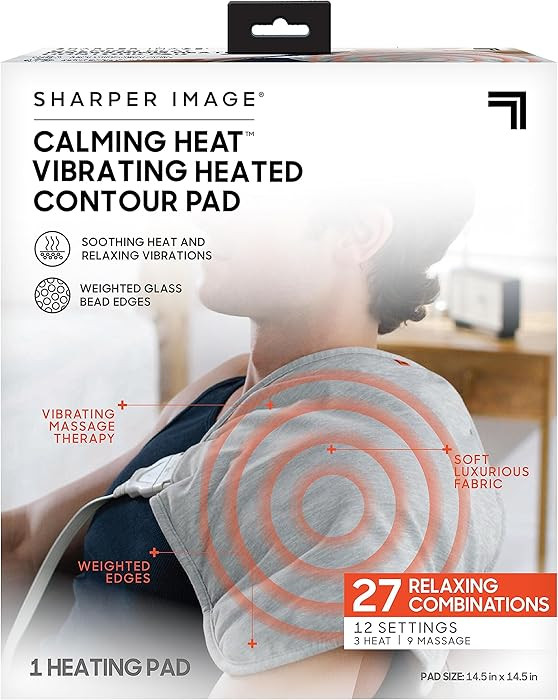 Calming Heat Vibrating Heating Contour Pad by Sharper Image- Weighted Electric Heating Pad with M... | Amazon (US)