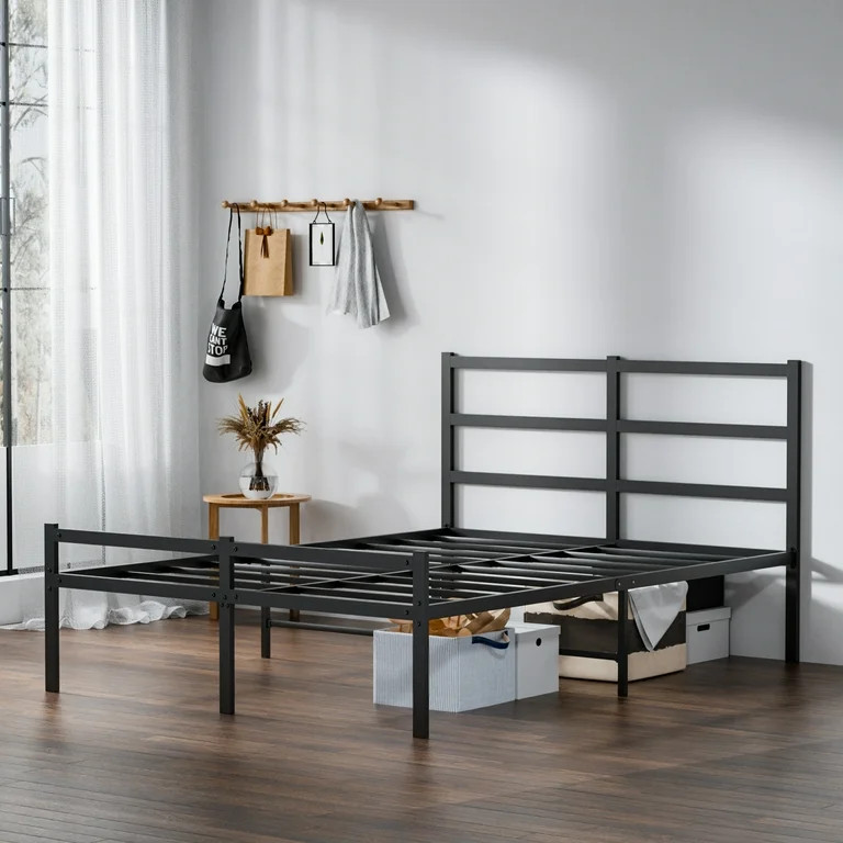 Lusimo 14 inch Queen Bed Frame with Headboard No Box Spring Needed Queen Size Metal Platform Bed ... | Walmart (US)