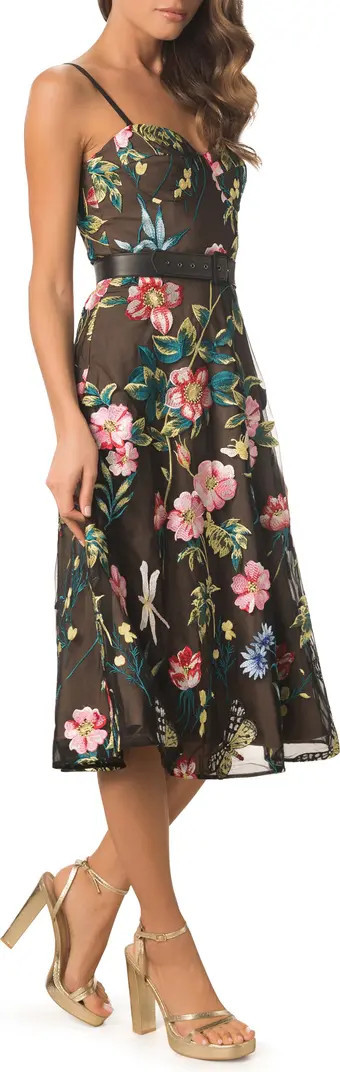 Carlita Floral Embroidery Bustier Midi Dress | Nordstrom