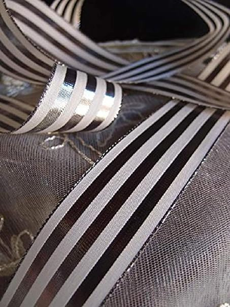AK-Trading 1.5" x 25 Yards Metallic Striped Gift Wrap & Craft Ribbon - Platinum & Ivory | Amazon (US)