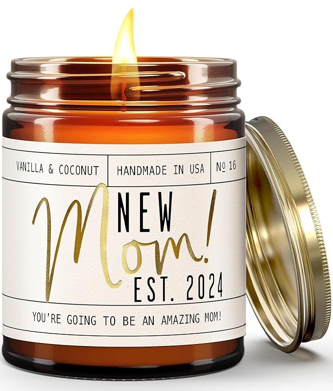 New Mom Gifts for New Mom - 'New Mom Est. 2024' Candle, w/Coconut & Vanilla-infused Essential Oil... | Amazon (US)