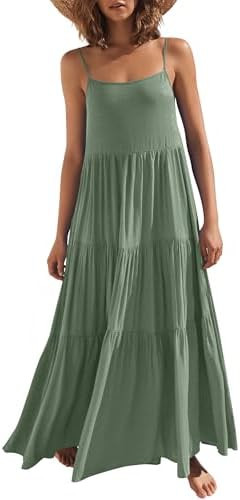 ANRABESS Womens Maxi Dress 2026 Summer Casual Sleeveless Spaghetti Strap Boho Sundress Flowy Tier... | Amazon (US)