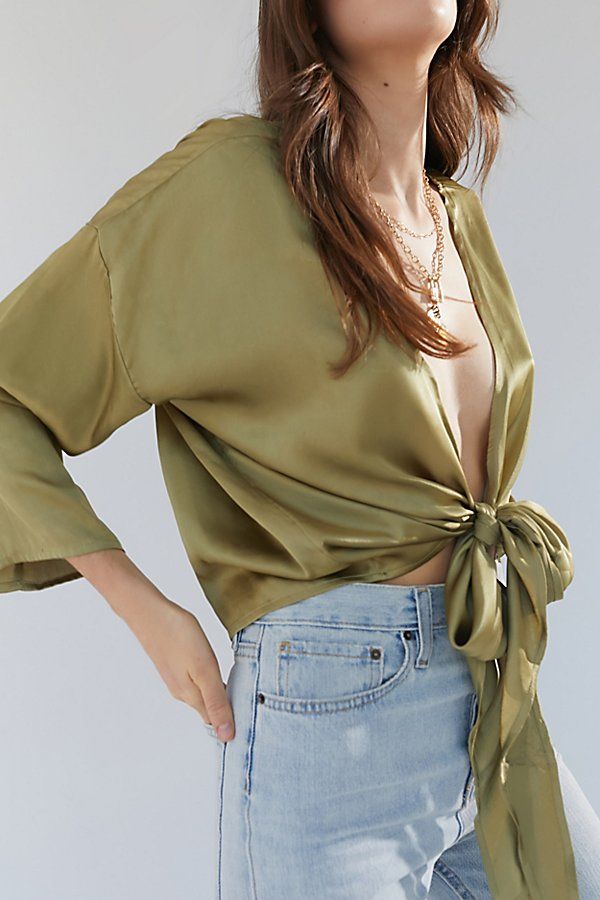 UO Nicole Satin Tie-Front Cropped Top | Urban Outfitters (US and RoW)
