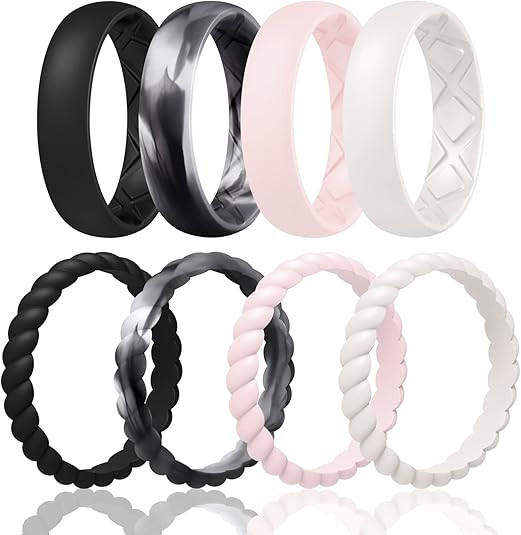 Egnaro Silicone Wedding Bands Women, Inner Arc Ergonomic Breathable Design Silicone Rubber Weddin... | Amazon (US)