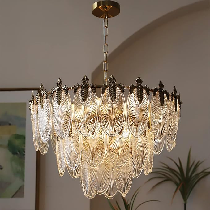 KELUOLY Antique Chandeliers,3-Layer Crystal Glass Chandelier,9 Light Round Pendant Light 23.6" Br... | Amazon (US)