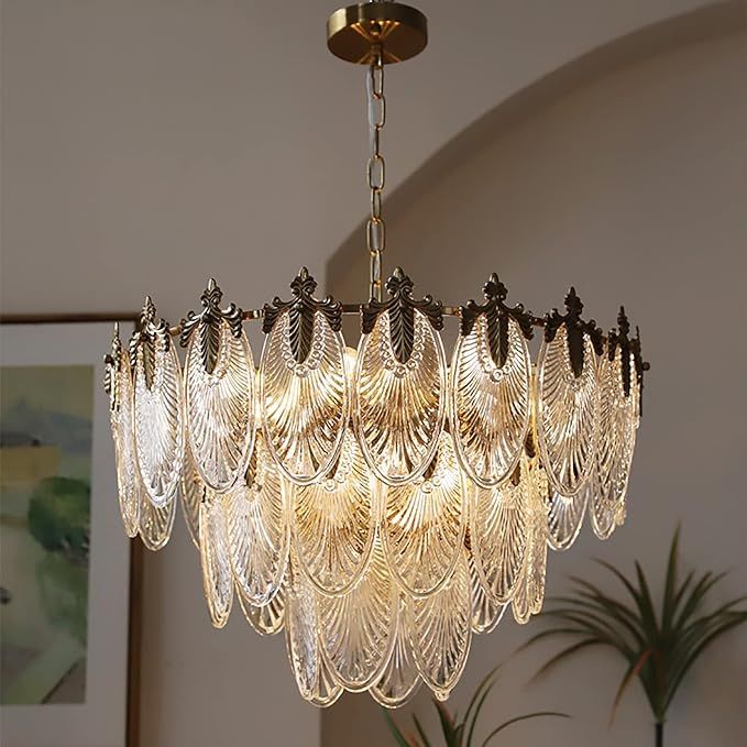 KELUOLY Antique Chandeliers,3-Layer Crystal Glass Chandelier,8 Light Round Pendant Light 23.6" Br... | Amazon (US)