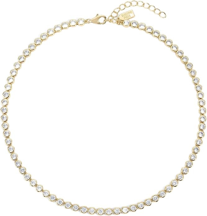 Electric Picks Bezel Tennis Necklace for Women – 14kt Gold Plated Chain with Bezel-Set Stones, ... | Amazon (US)