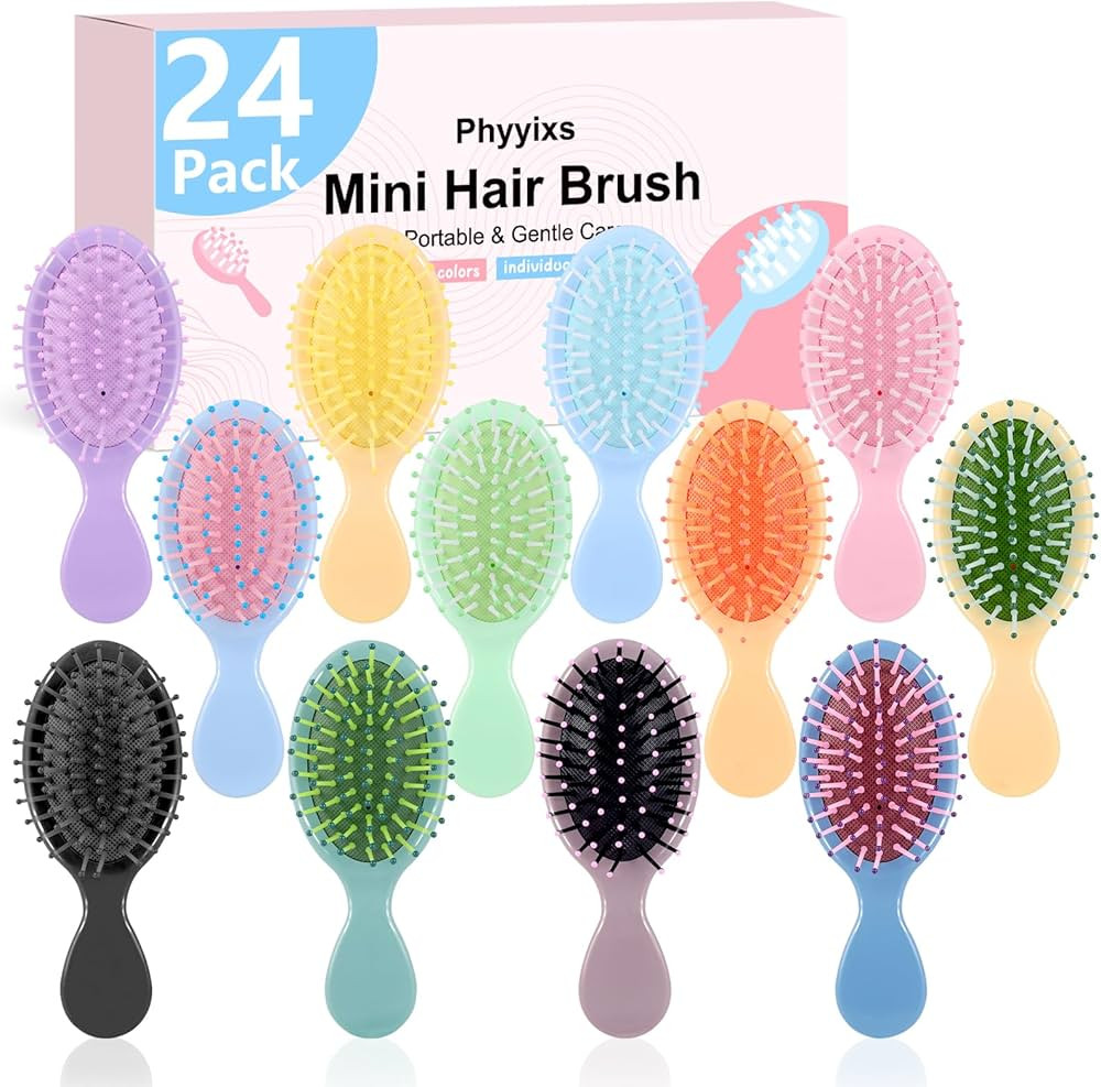 24 Pcs Mini Detangling Hairbrush (2 Packs of 12), 12 Vibrant Colors Small Brush for Dry or Damp H... | Amazon (US)