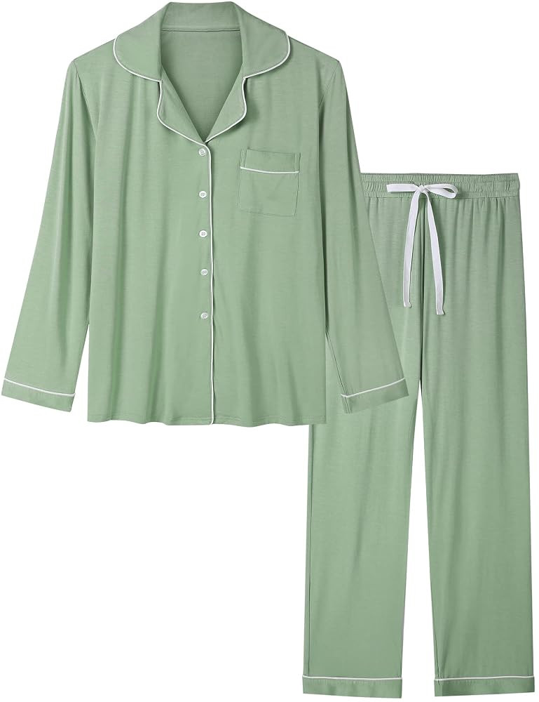 Joyaria Womens Bamboo Viscose Pajamas Set Long Sleeve Button Pjs Sleepwear(Sage Green,L) at Amazo... | Amazon (US)