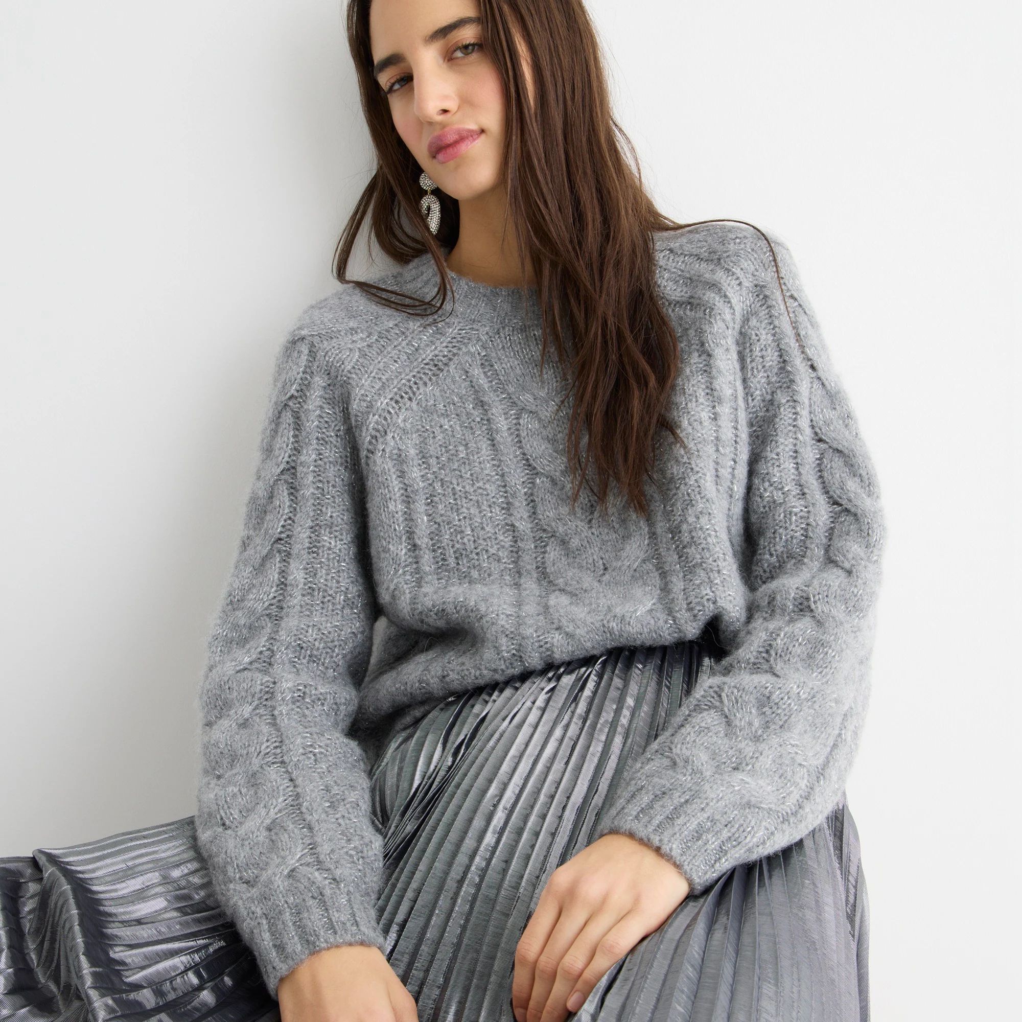 Metallic cable-knit sweater | J.Crew US